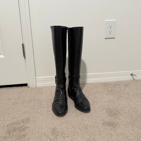 White House Black Market Mabry Black Mixed Zipper Flat Boots Sz 7.5 w/Box - Picture 3 of 9